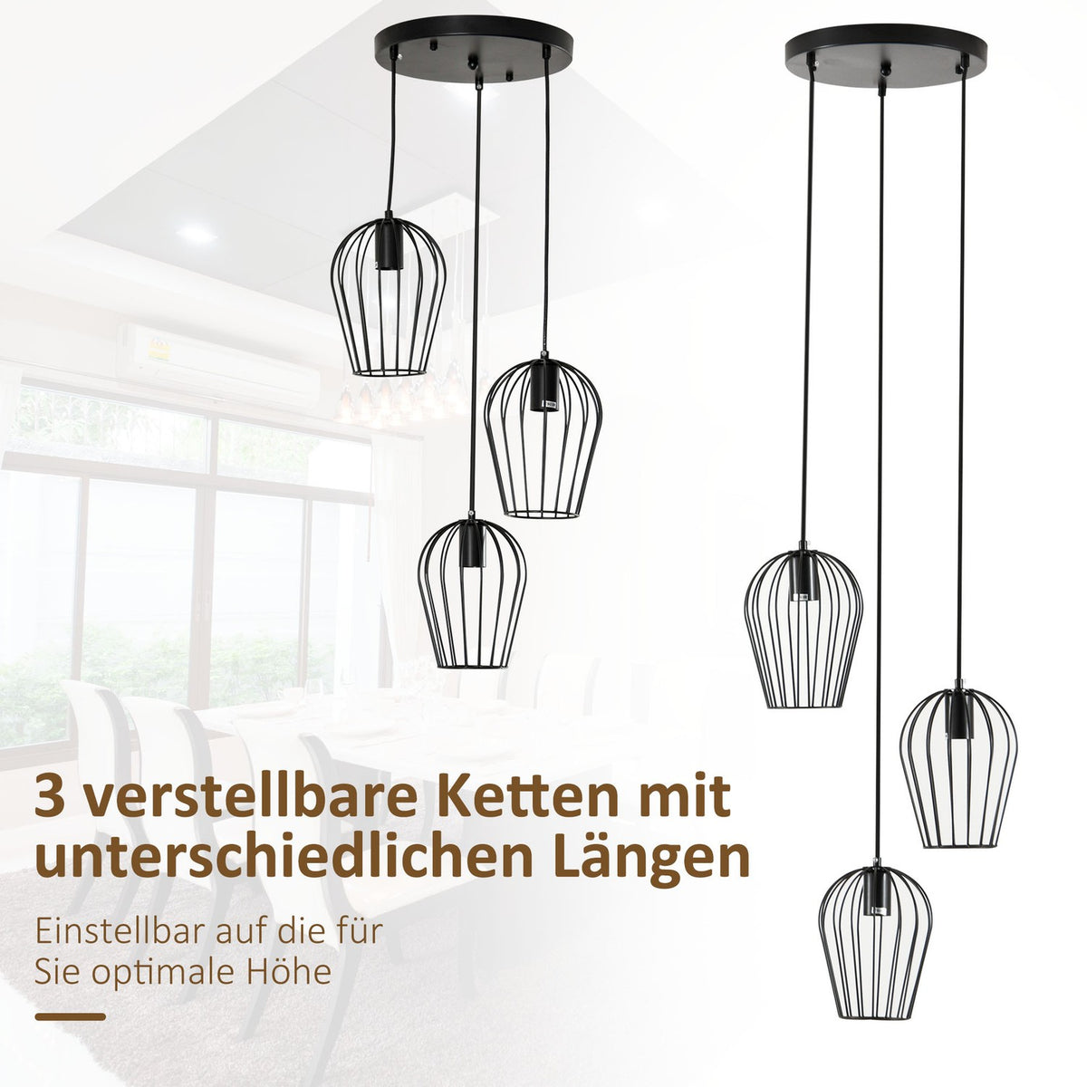 Pendant Light Modern, Geometric Hanging Lamp, Metal, Black, Ø38X145H Cm