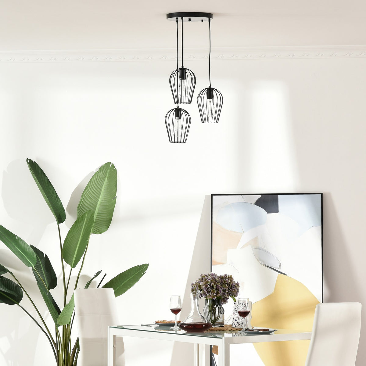 Pendant Light Modern, Geometric Hanging Lamp, Metal, Black, Ø38X145H Cm