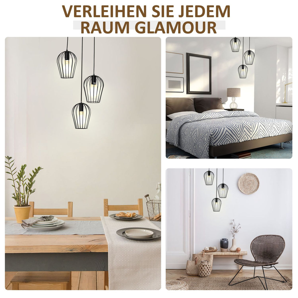 Pendant Light Modern, Geometric Hanging Lamp, Metal, Black, Ø38X145H Cm