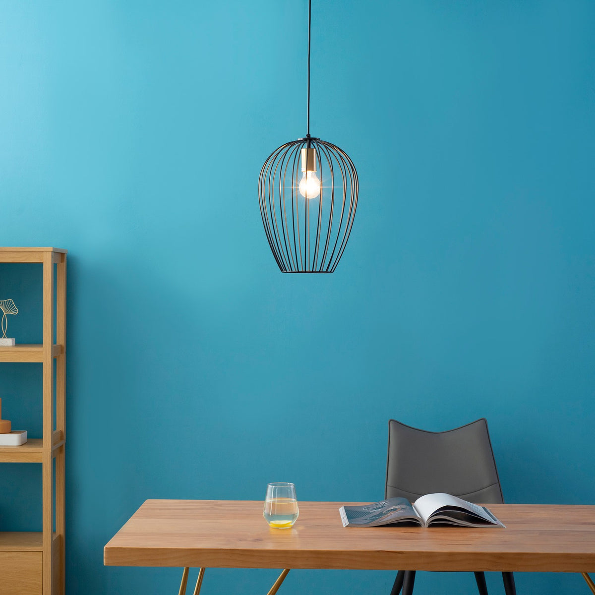 Pendant Light, Modern Hanging Light For Office, Living Room, Dining Room, Metal, Black, Ø26 X 130 Cm