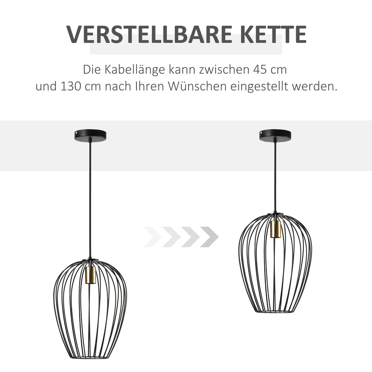 Pendant Light, Modern Hanging Light For Office, Living Room, Dining Room, Metal, Black, Ø26 X 130 Cm