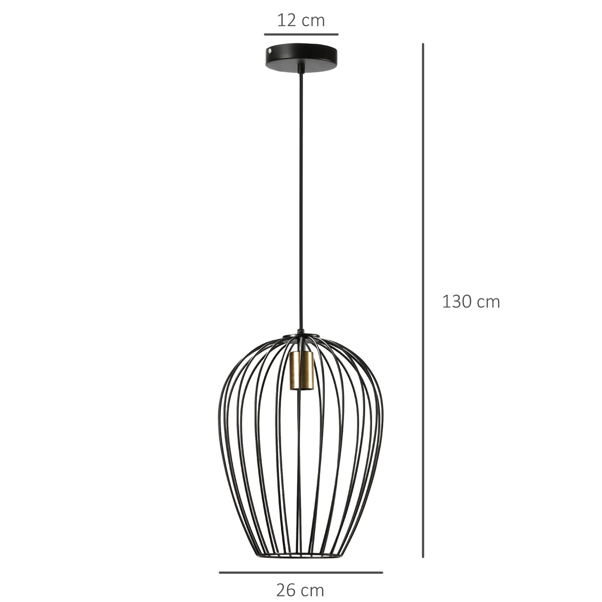 Pendant Light, Modern Hanging Light For Office, Living Room, Dining Room, Metal, Black, Ø26 X 130 Cm