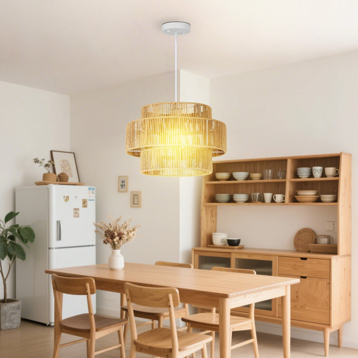 Pendant light hanging lamp with E27 socket, boho style, hanging light ceiling lamp with lampshade made of hemp rope for kitchen, dining room, light brown |
