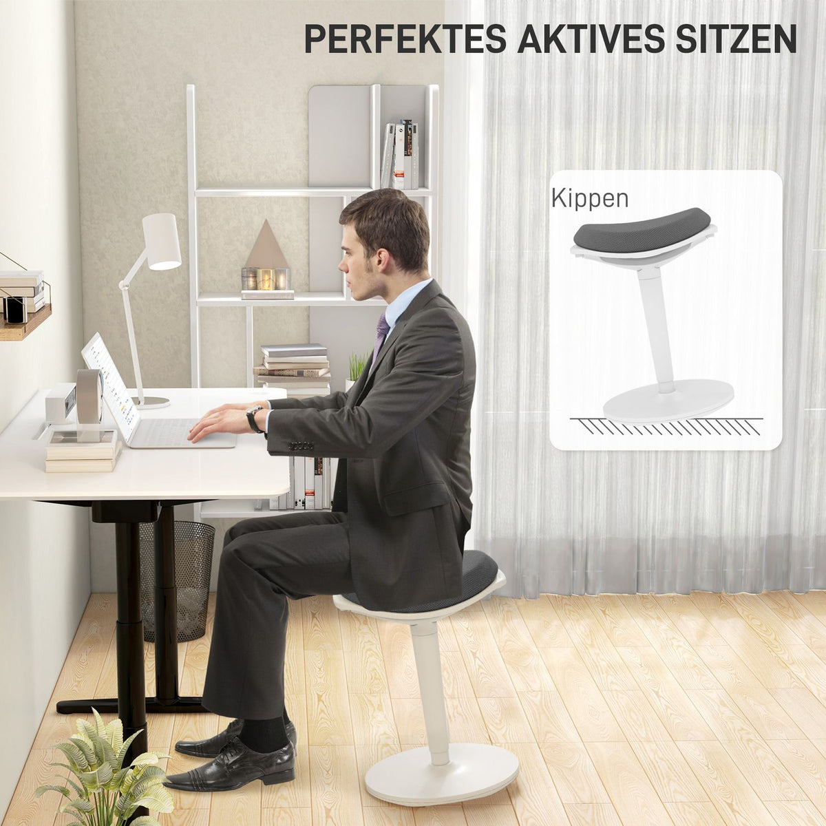 Pendulum Stool, Ergonomic Office Stool, Height Adjustable Work Stool, Swivel Chair for Office, Mesh, Grey