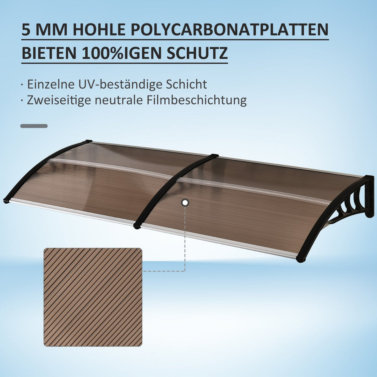 Pent Canopy Canopy For Front Door, Polycarbonate Canopy, Sun Protection, Rain Protection, Brown, 75X195X23Cm