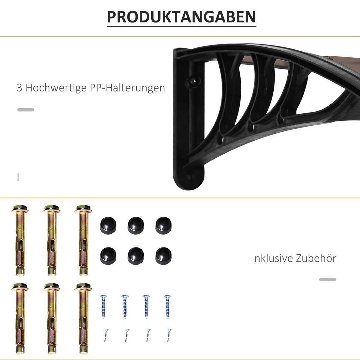 Pent Canopy Canopy For Front Door, Polycarbonate Canopy, Sun Protection, Rain Protection, Brown, 75X195X23Cm