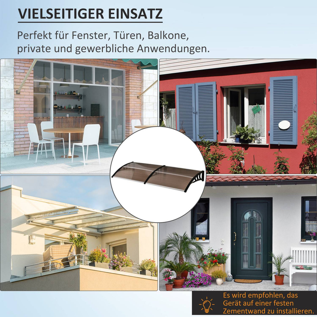 Pent Canopy Canopy For Front Door, Polycarbonate Canopy, Sun Protection, Rain Protection, Brown, 75X195X23Cm