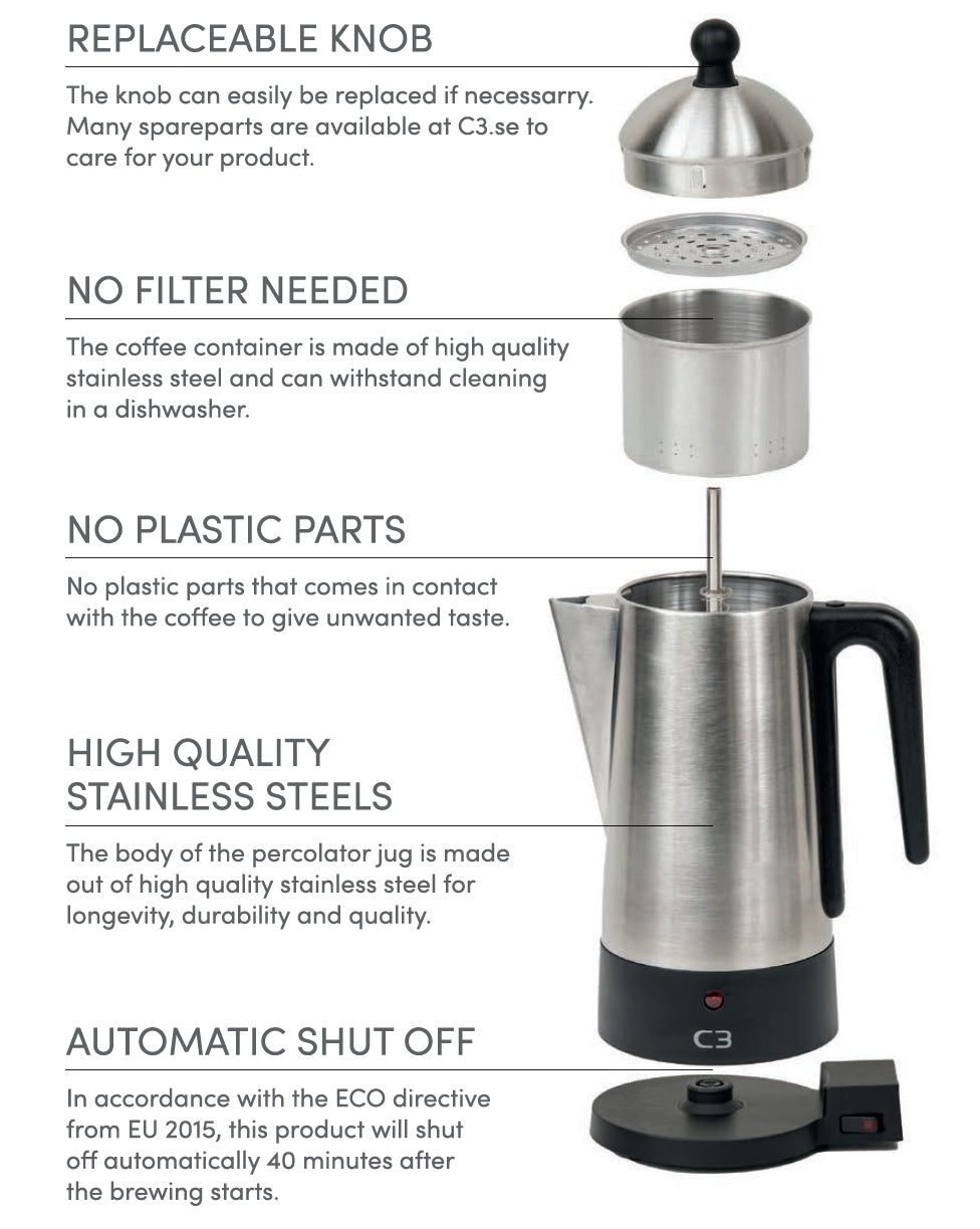 Percolator Design Brushed Stainless steel 10kp