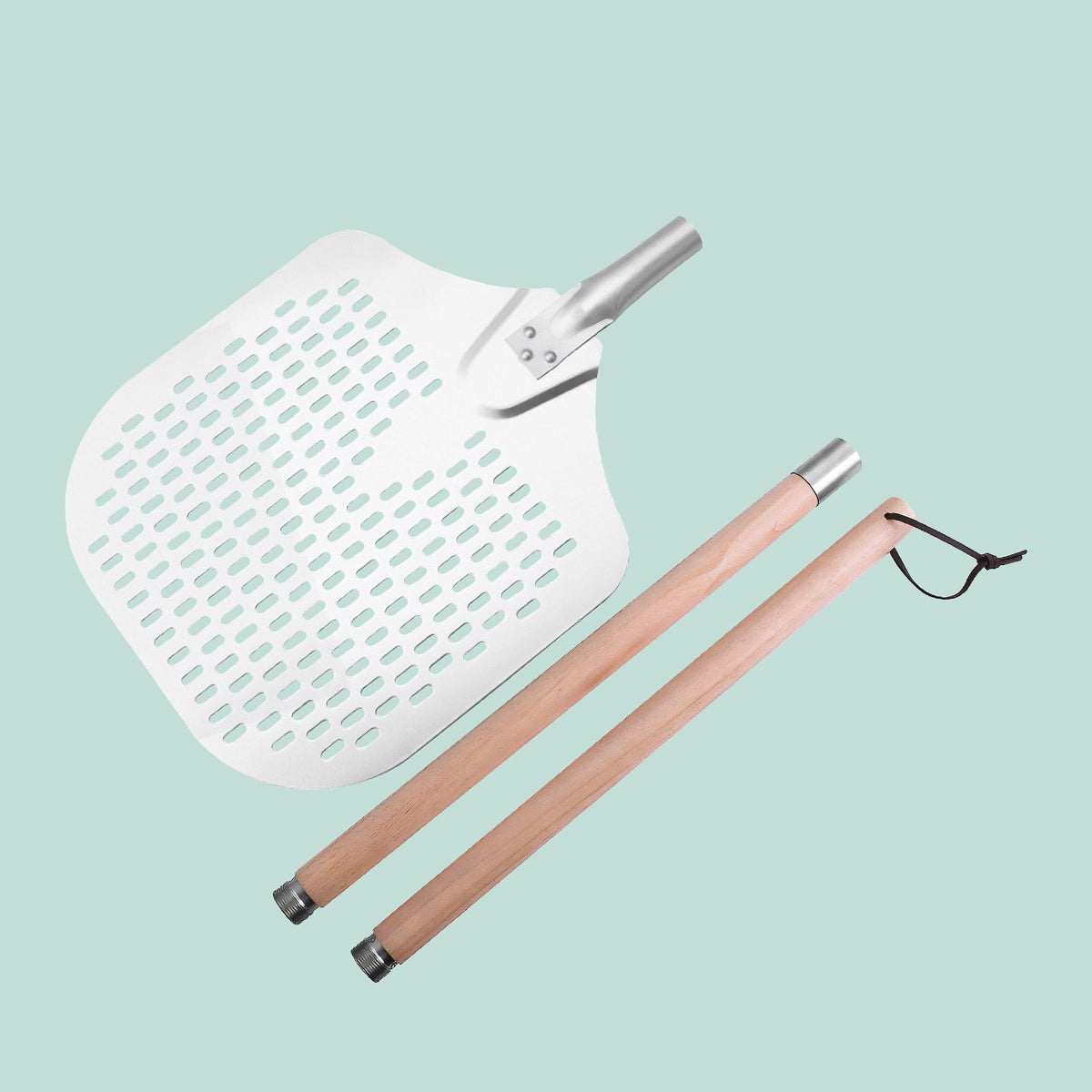 Perforated XL Pizza Peel, Wood Handle, Adjustable Length