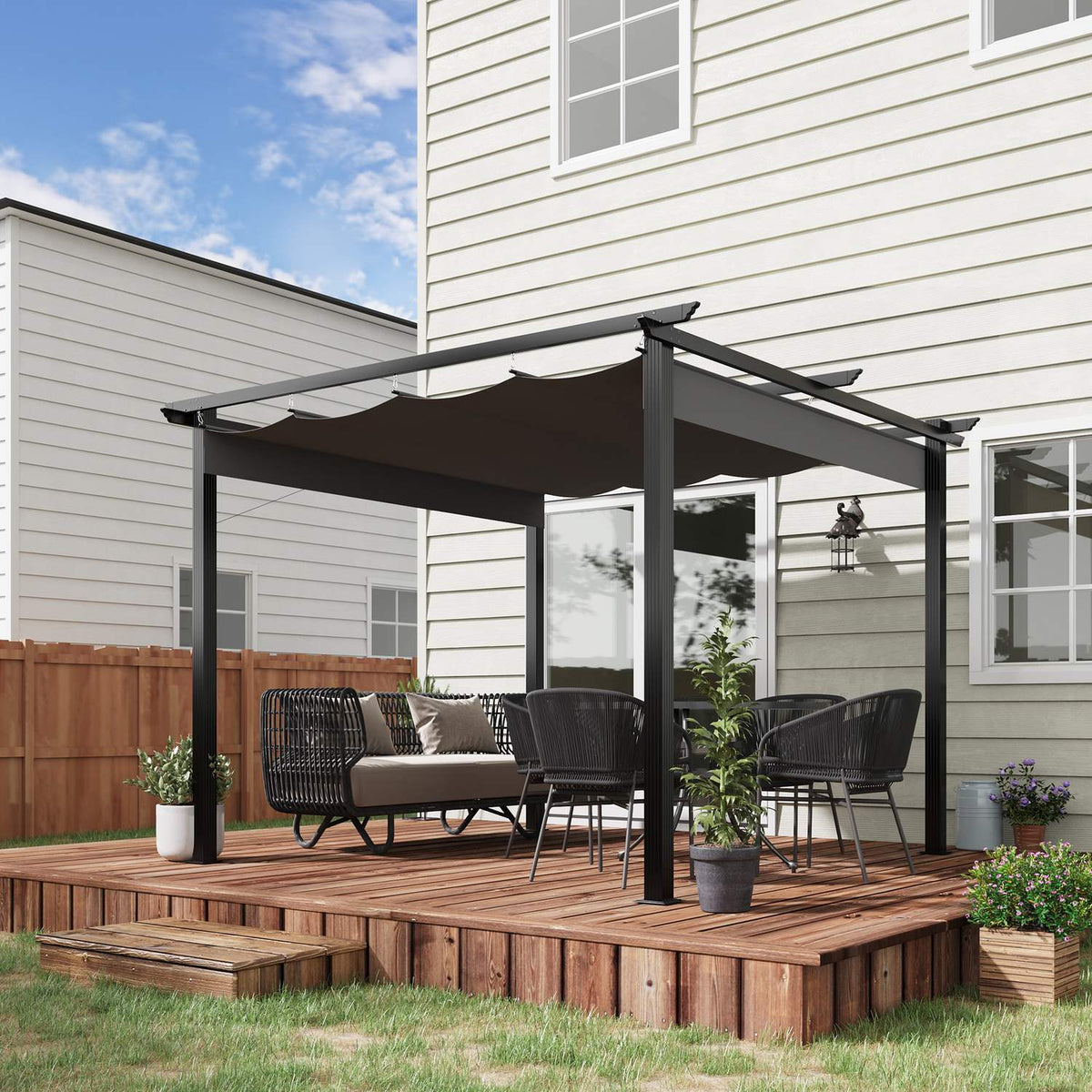 Pergola 2.95 X 2.95 M Gazebo Patio Canopy With Sliding Roof Aluminum Polyester Gray
