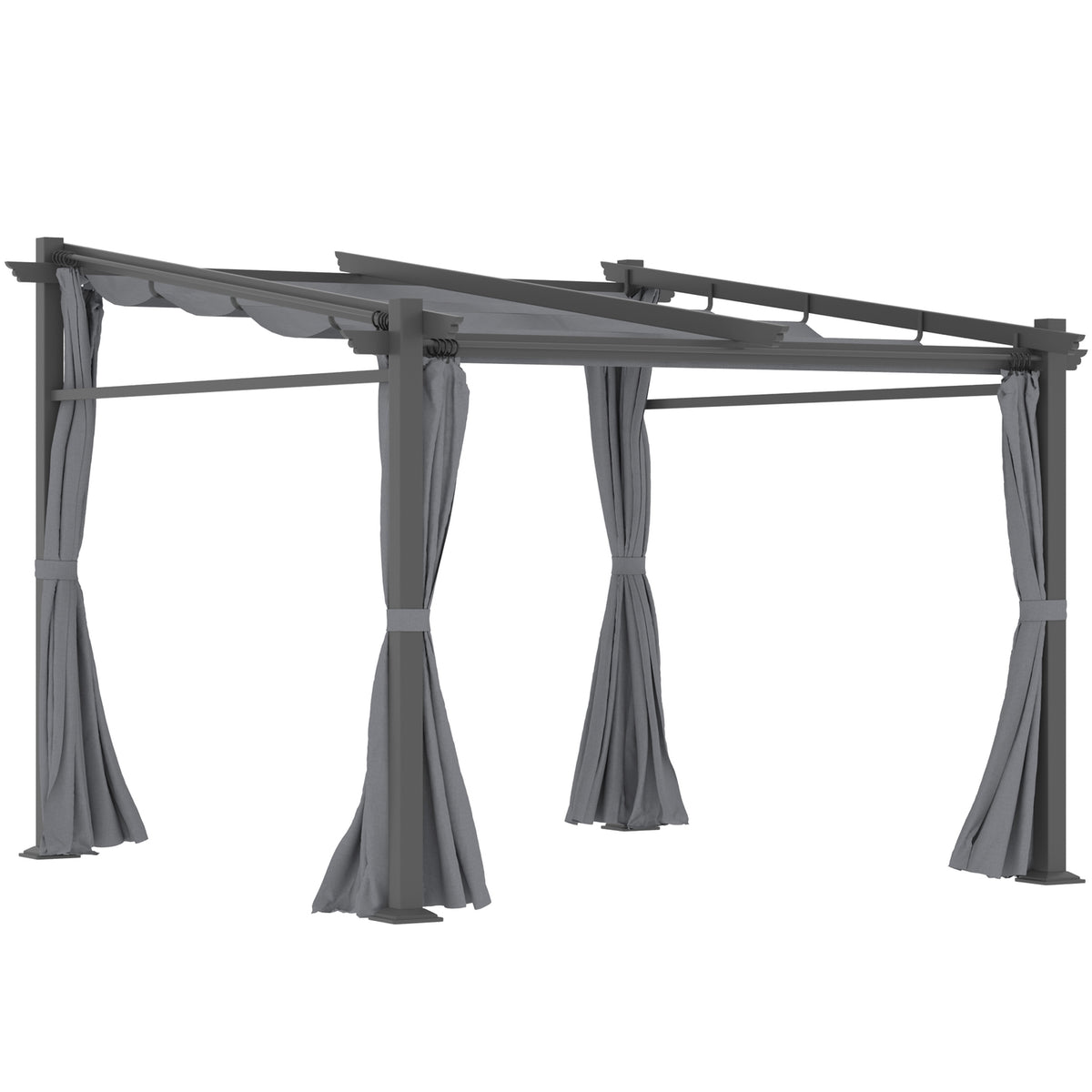 Pergola 2.97X2.95M Water-Repellent Gazebo With Sun Canopy & Side Panels, Polyester, Dark Gray