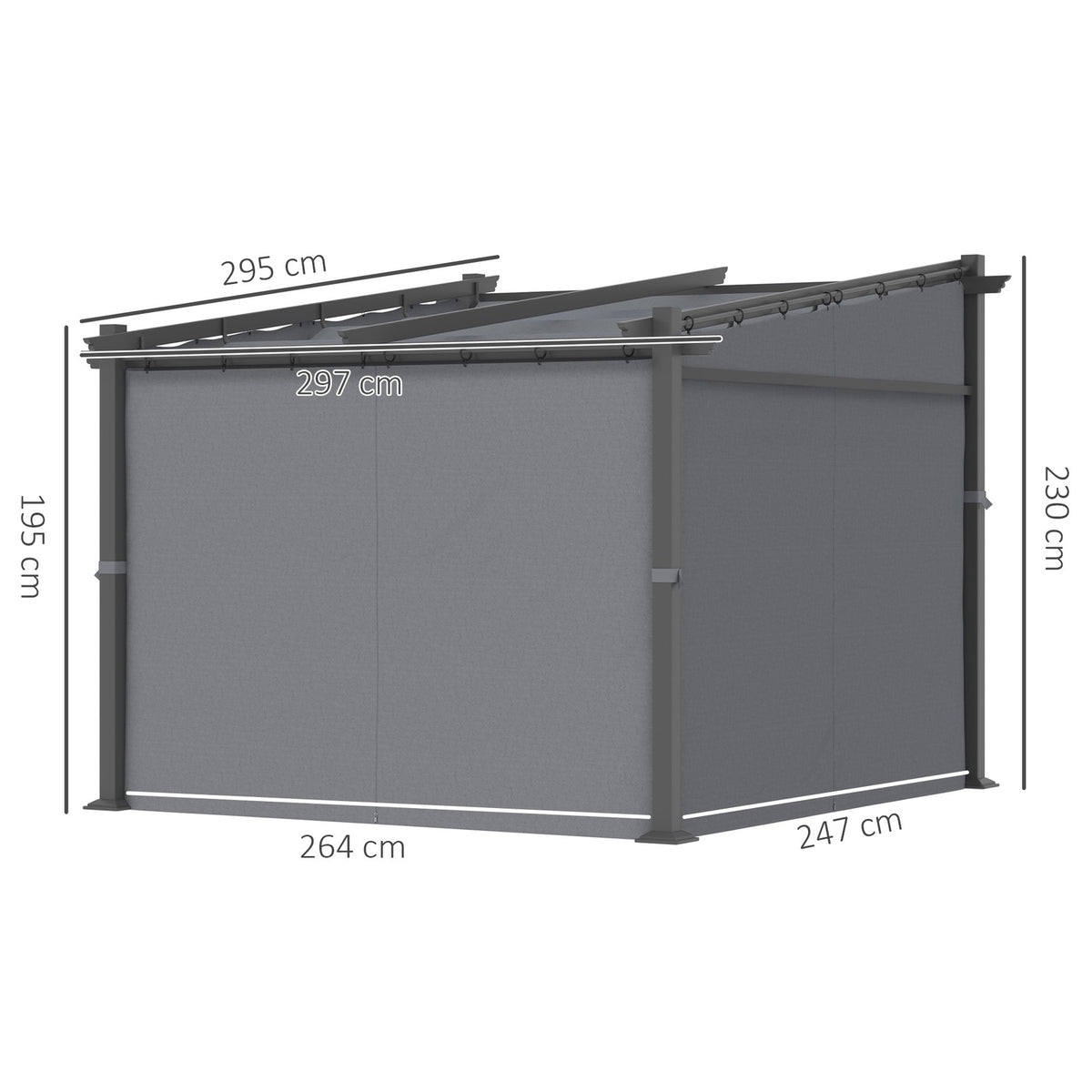 Pergola 2.97X2.95M Water-Repellent Gazebo With Sun Canopy & Side Panels, Polyester, Dark Gray