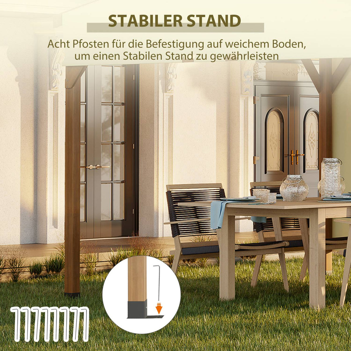 Pergola 3.2 X 3.08M Garden Gazebo Patio Canopy With Retractable Roof Uv Protection With Side Wall Solid Wood Cream