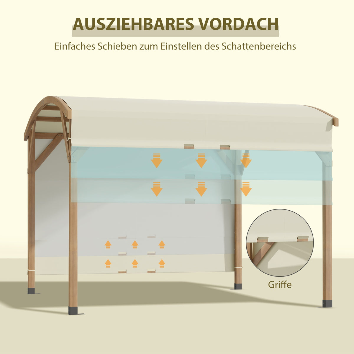 Pergola 3.2 X 3.08M Garden Gazebo Patio Canopy With Retractable Roof Uv Protection With Side Wall Solid Wood Cream