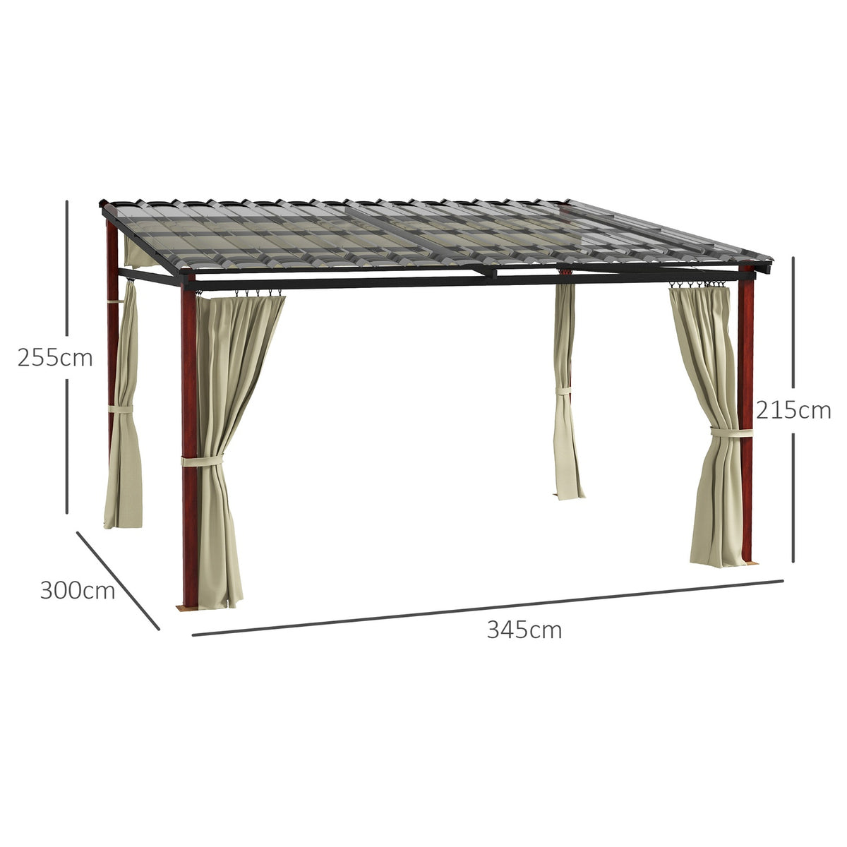 Pergola 3.5x3m pavilion with side walls, windproof, height-adjustable, retractable roof, beige for garden & terrace