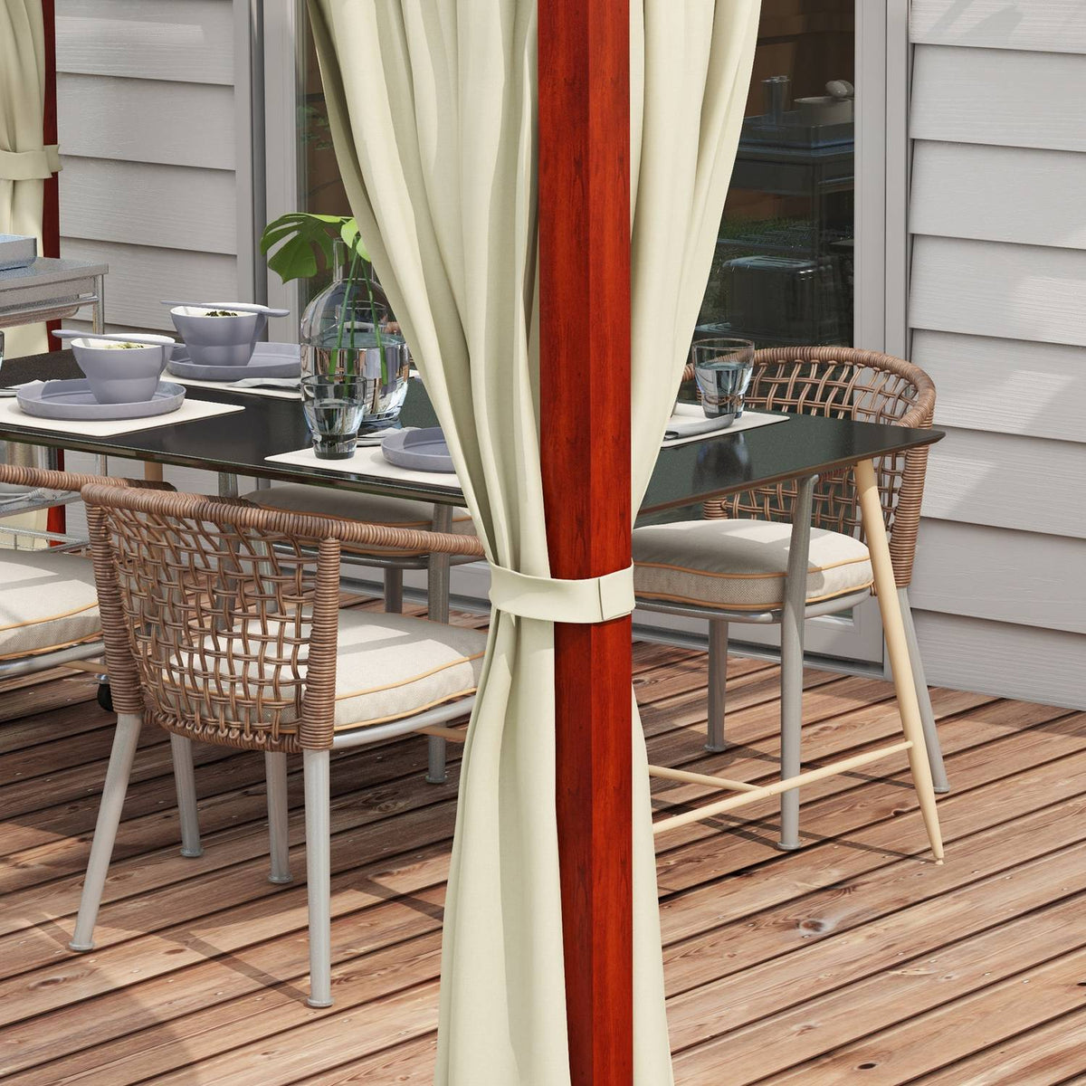 Pergola 3.5x3m pavilion with side walls, windproof, height-adjustable, retractable roof, beige for garden & terrace
