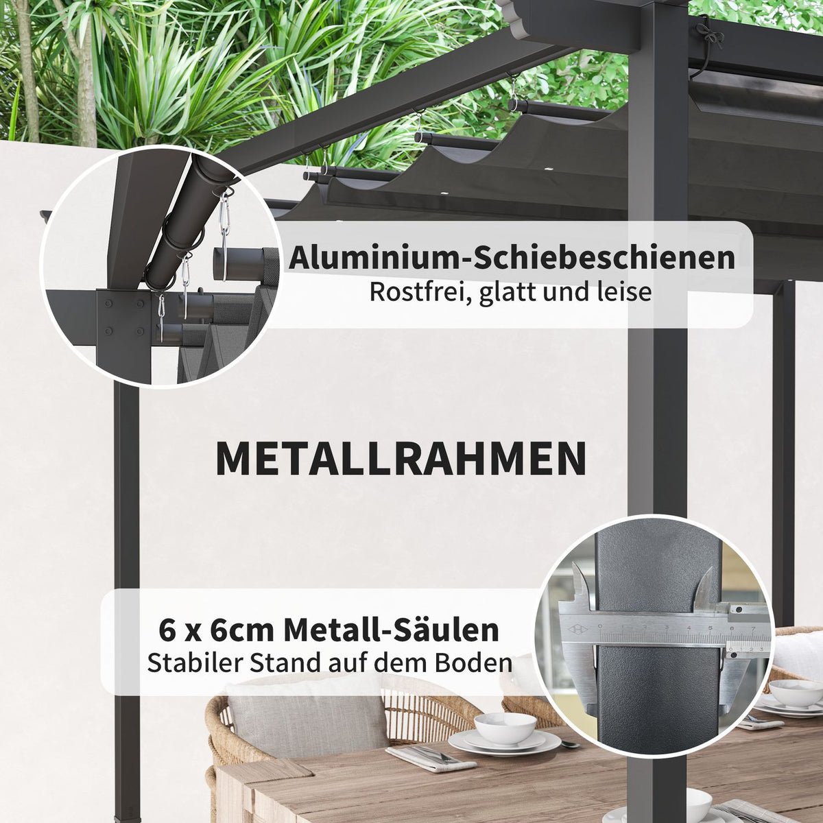 Pergola 3x3m garden pavilion patio roof made of metal, garden pavilion with adjustable roof, UV protection 30+ free-standing sun protection for terrace and garden, dark gray