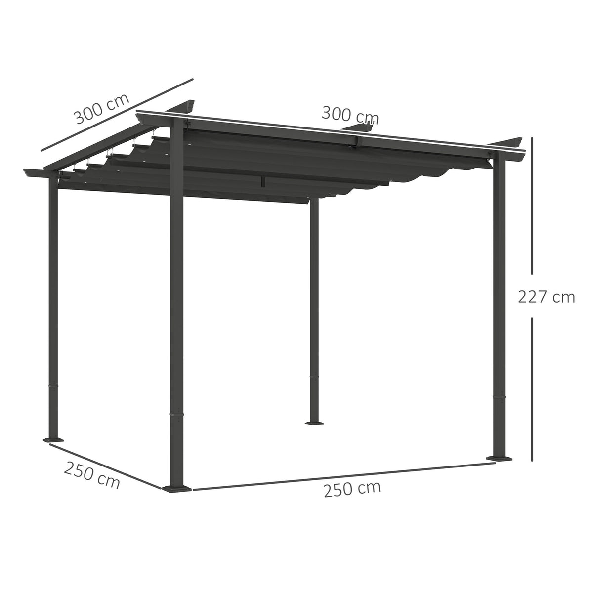 Pergola 3x3m garden pavilion patio roof made of metal, garden pavilion with adjustable roof, UV protection 30+ free-standing sun protection for terrace and garden, dark gray