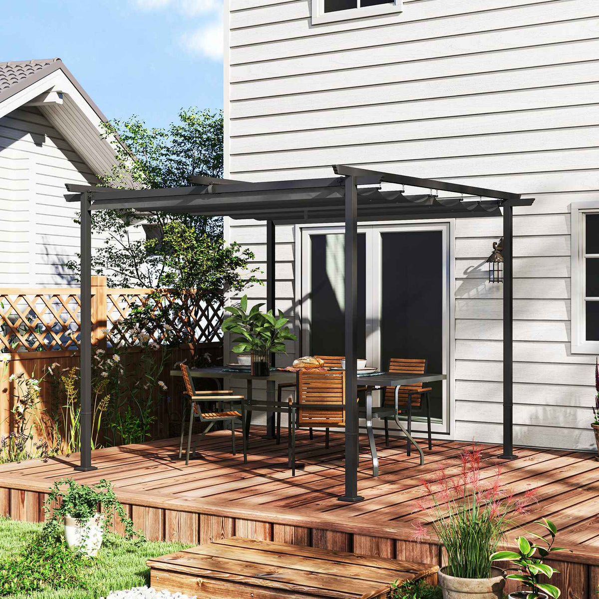Pergola 3x3m garden pavilion patio roof made of metal, garden pavilion with adjustable roof, UV protection 30+ free-standing sun protection for terrace and garden, dark gray