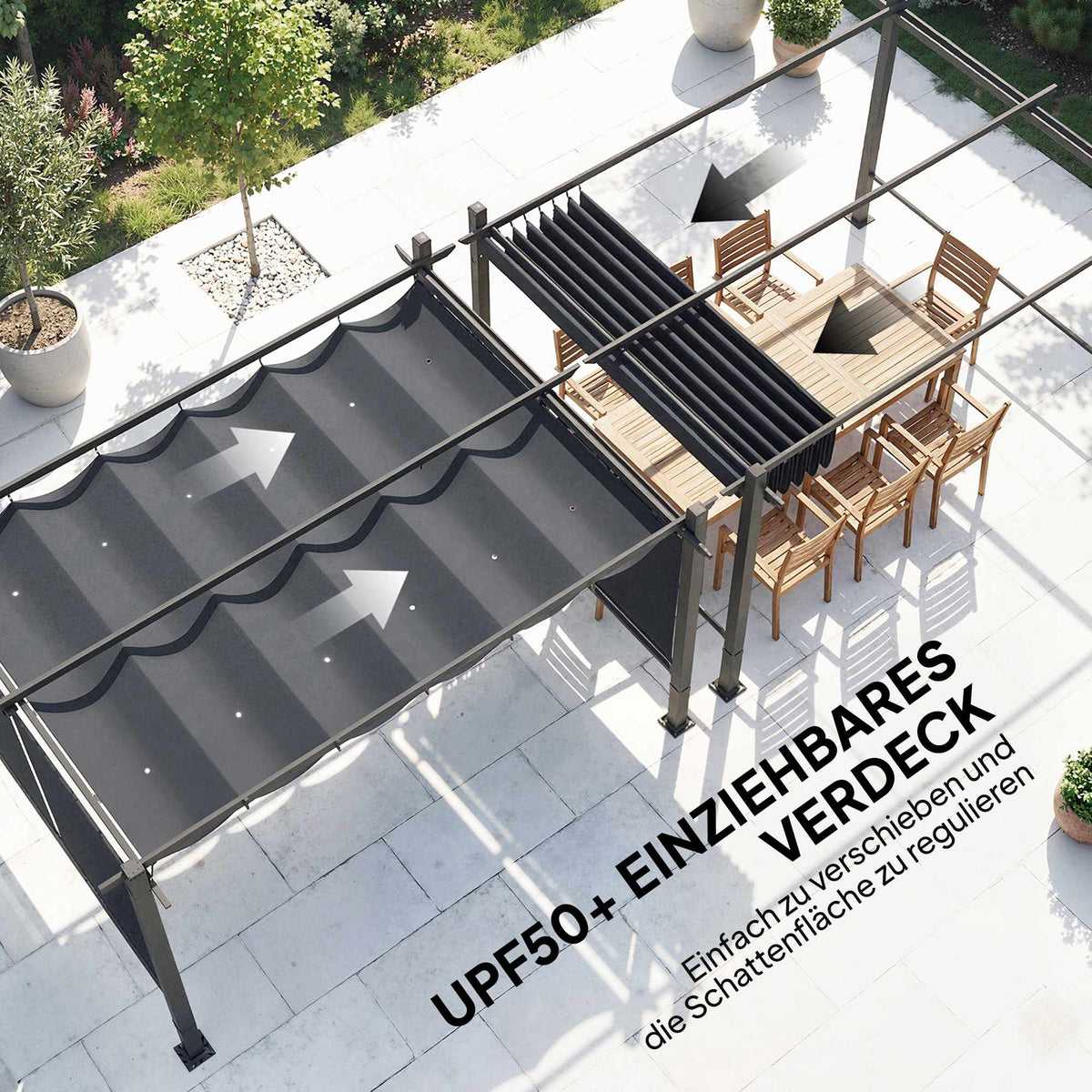 Pergola 3x4m with Retractable Roof & UV50+ Aluminum Frame