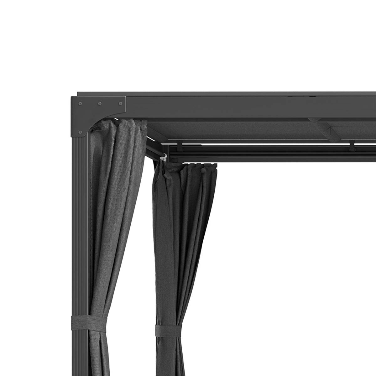 Pergola 4.2x2.95m terrace pavilion with extendable roof & curtains, steel + aluminum, dark gray