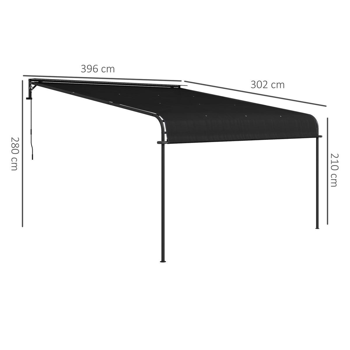 Pergola 4X3M Weatherproof Patio Canopy, Wall Mounted, Adjustable Roof, Steel, Dark Grey