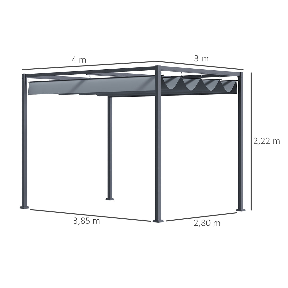Pergola 4x3m Garden Pavilion, Patio Roofing Made of Steel, Garden Pavilion with Adjustable Roof, Freestanding, Sun Protection for Patio and Garden, Dark Gray