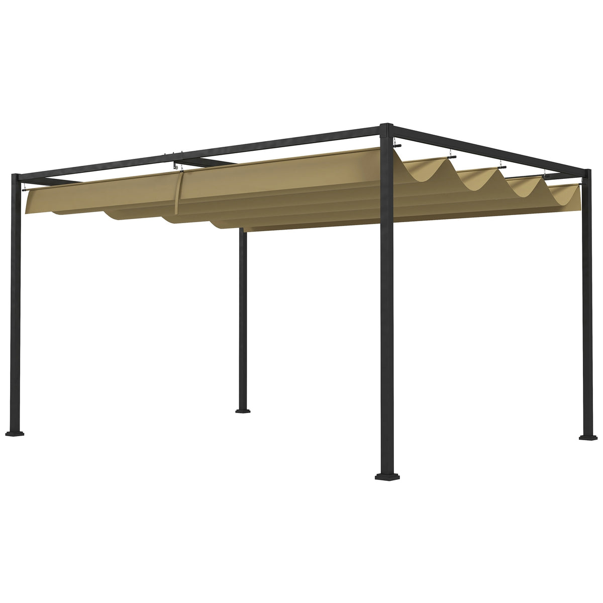 Pergola 4x3m Garden Pavilion, Patio Roofing Made of Steel, Garden Pavilion with Adjustable Roof, Freestanding, Sun Protection for Terrace and Garden, Khaki