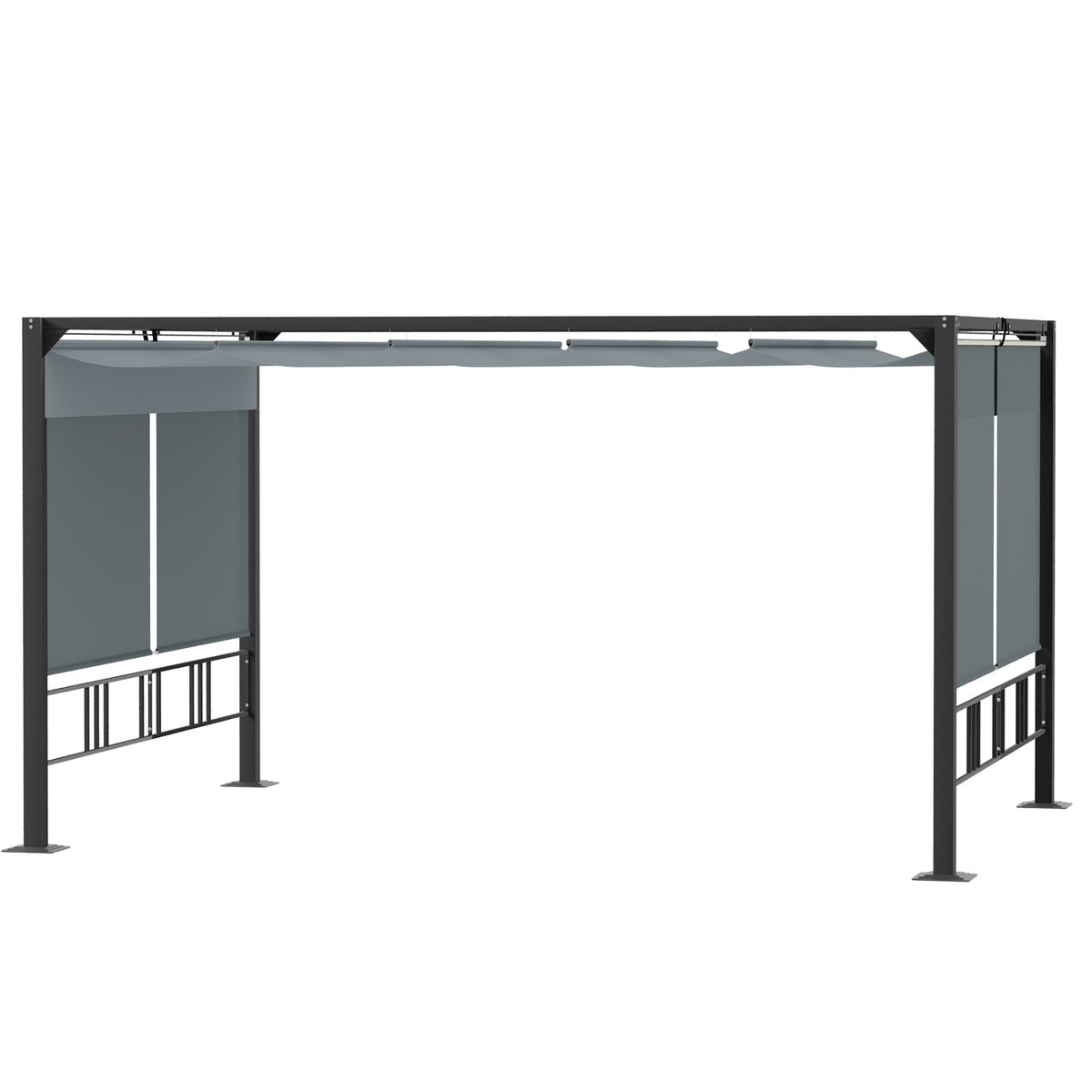 Pergola Garden Gazebo 3.9 X 2.9 M With Sun Canopy And 4 Automatic Roller Shutters Waterproof For Garden Aluminum Polyester Dark Gray