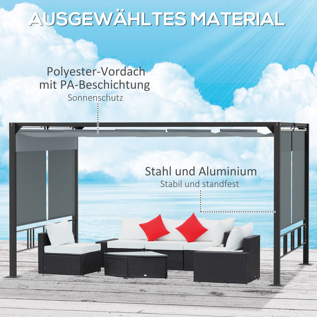 Pergola Garden Gazebo 3.9 X 2.9 M With Sun Canopy And 4 Automatic Roller Shutters Waterproof For Garden Aluminum Polyester Dark Gray