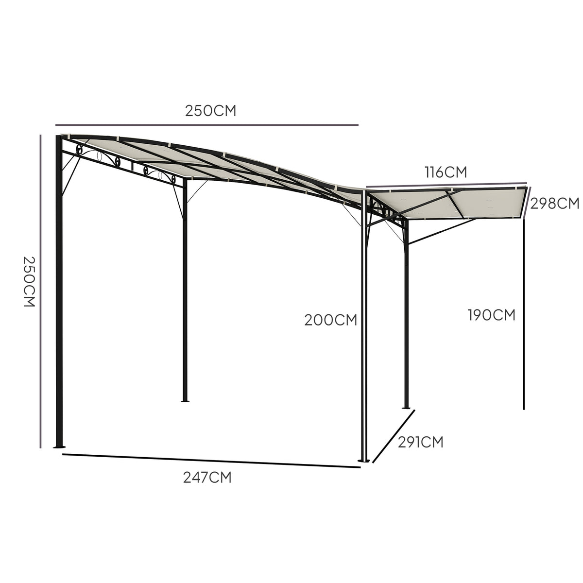 Pergola Gazebo 3x2.5m Steel Water-Repellent Sun Protection with Adjustable Roof Wall Mounted Garden Gazebo Freestanding Patio Canopy Canopy for Garden Balcony Cream White