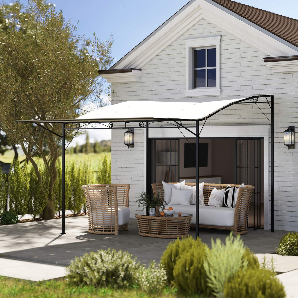 Pergola Gazebo 3x2.5m Steel Water-Repellent Sun Protection with Adjustable Roof Wall Mounted Garden Gazebo Freestanding Patio Canopy Canopy for Garden Balcony Cream White