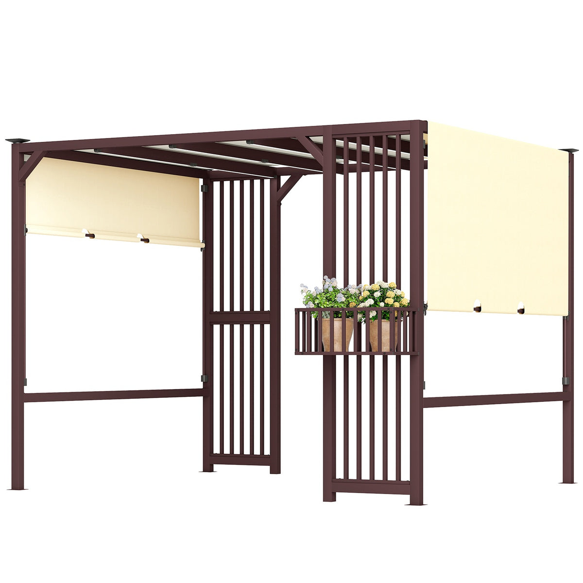 Pergola Gazebo 3x2.5m UV 30+Stable Winterproof Sun Protection with Adjustable Sliding Roof Privacy Screen Planters Freestanding Garden Gazebo Patio Canopy for Garden Balcony Dark Brown |