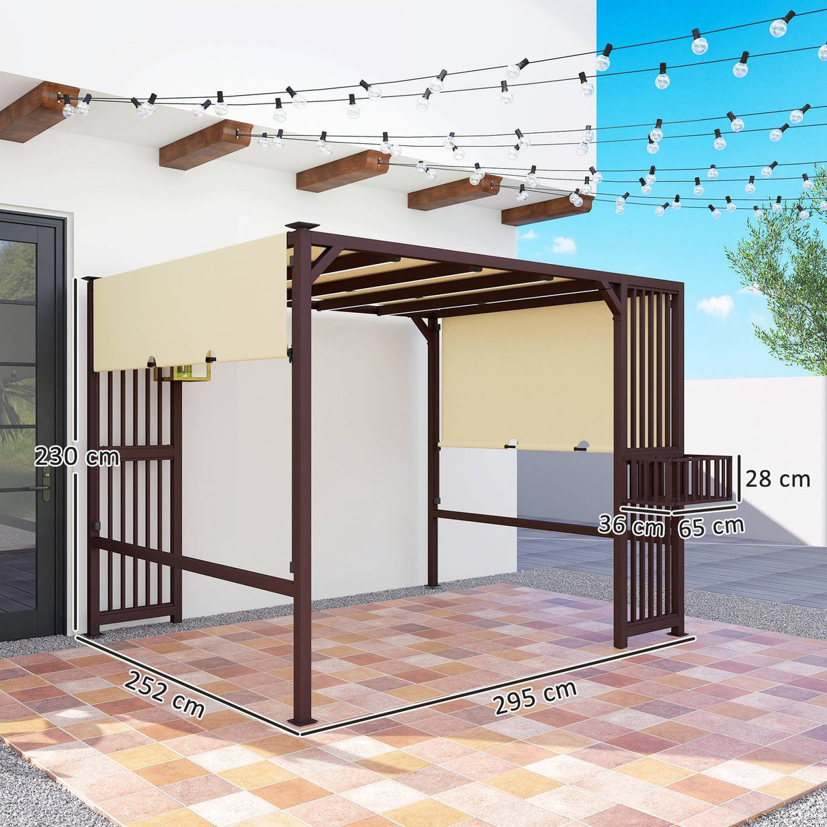 Pergola Gazebo 3x2.5m UV 30+Stable Winterproof Sun Protection with Adjustable Sliding Roof Privacy Screen Planters Freestanding Garden Gazebo Patio Canopy for Garden Balcony Dark Brown |