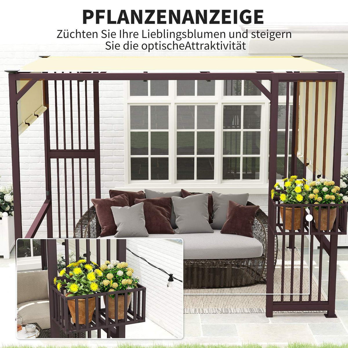 Pergola Gazebo 3x2.5m UV 30+Stable Winterproof Sun Protection with Adjustable Sliding Roof Privacy Screen Planters Freestanding Garden Gazebo Patio Canopy for Garden Balcony Dark Brown |