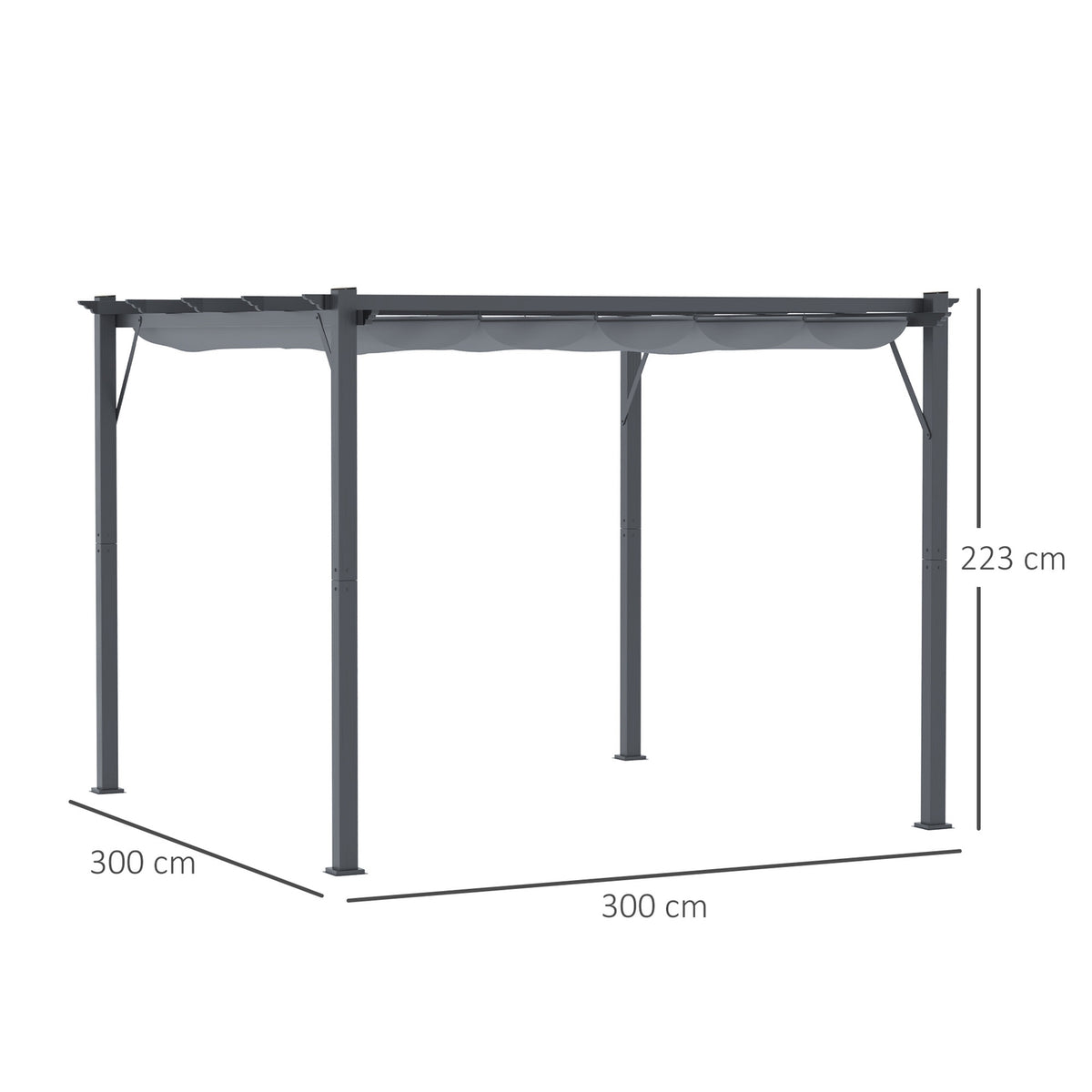 Pergola Gazebo Patio Canopy With Sliding Roof, Garden, Aluminum, Charcoal Gray + Dark Gray, 3X3X2.23M