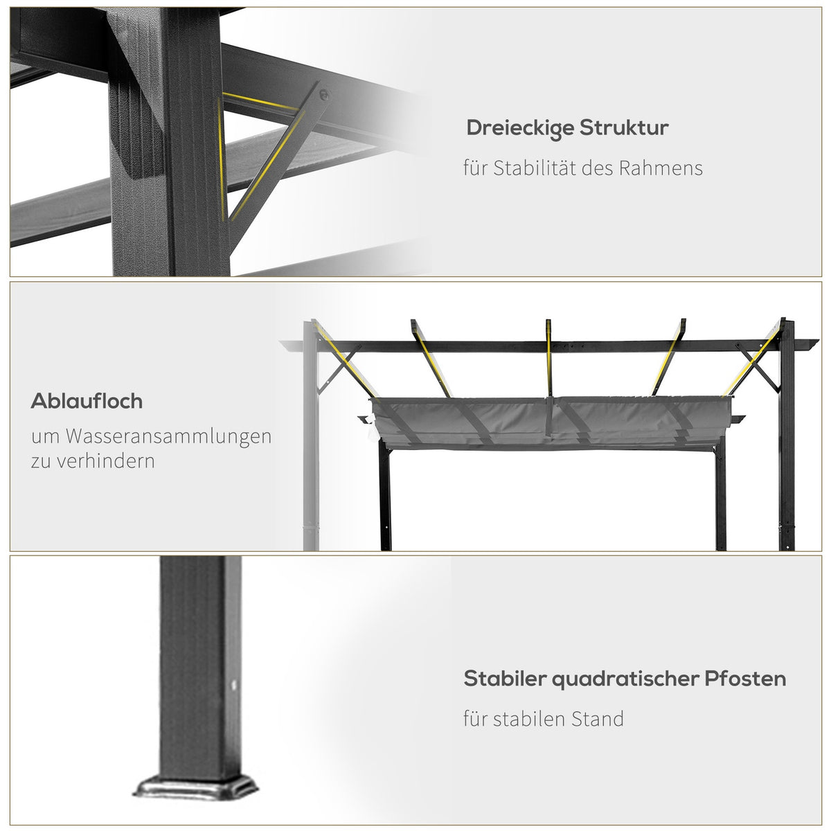 Pergola Gazebo Patio Canopy With Sliding Roof, Garden, Aluminum, Charcoal Gray + Dark Gray, 3X3X2.23M