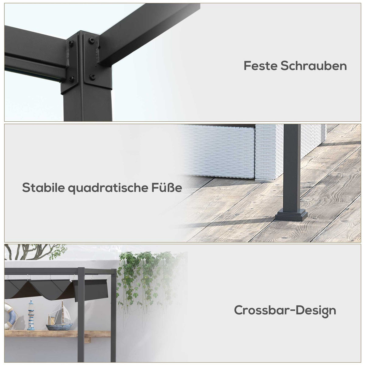 Pergola Gazebo Patio Canopy With Sliding Roof, Polyester, Black+Grey, 298X213X221Cm