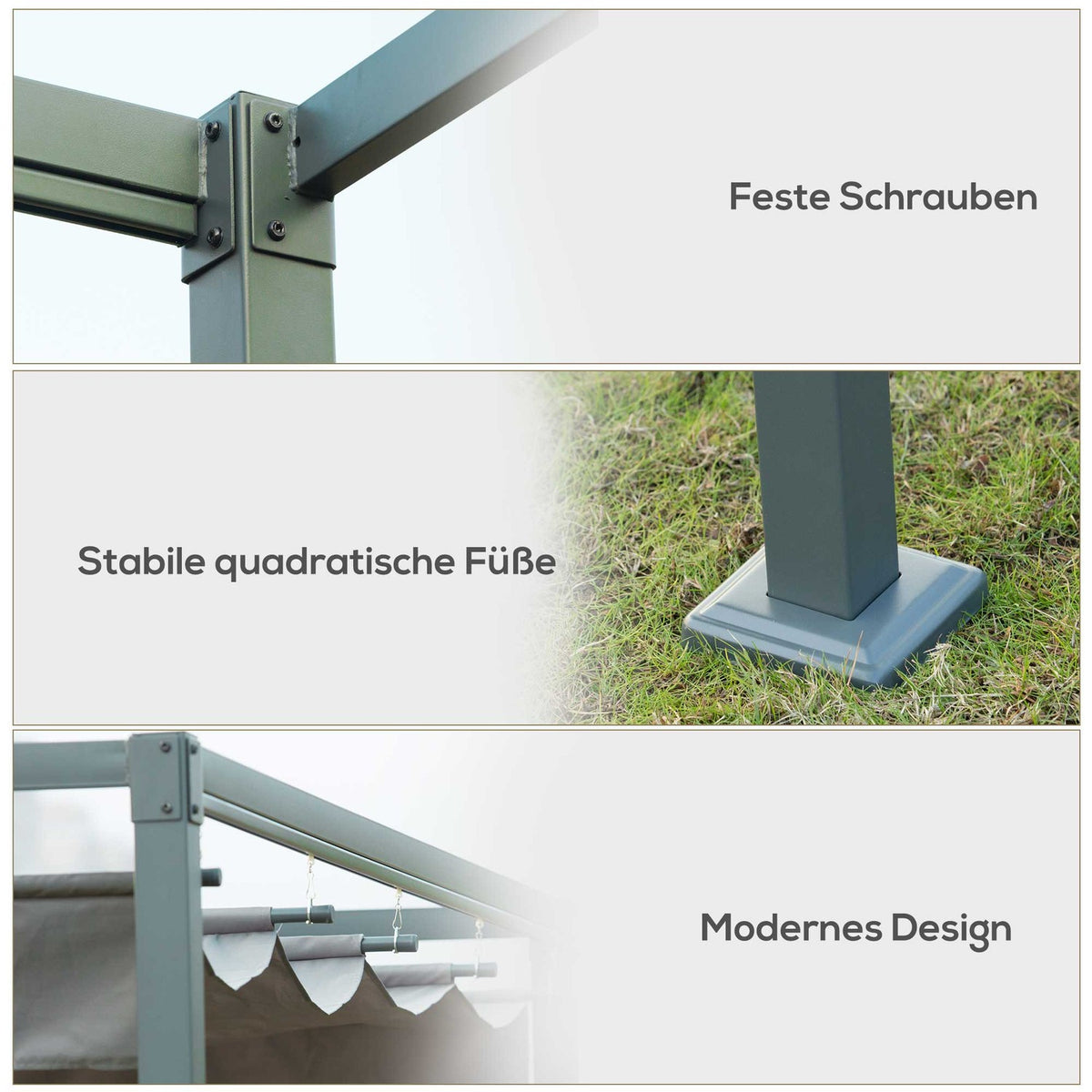 Pergola Gazebo Patio Canopy with Sliding Roof 298 x 213 x 221 cm, Grey, Weatherproof Polyester for Garden & Terrace