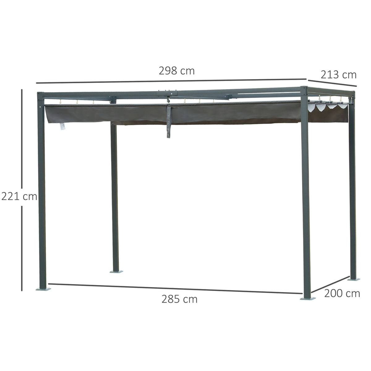 Pergola Gazebo Patio Canopy with Sliding Roof 298 x 213 x 221 cm, Grey, Weatherproof Polyester for Garden & Terrace