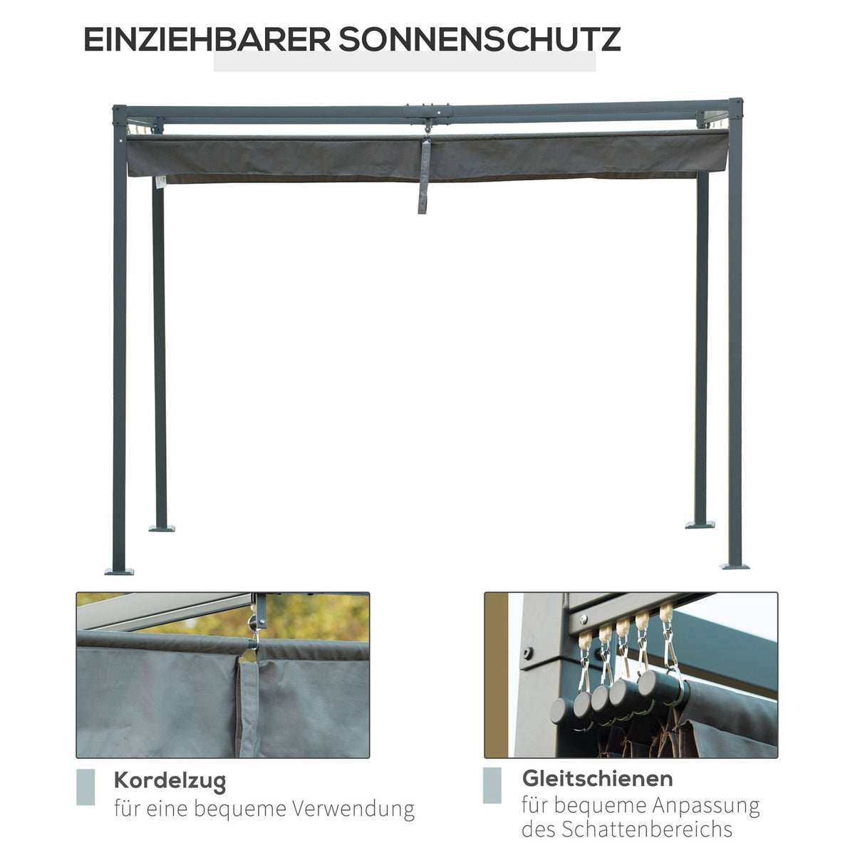 Pergola Gazebo Patio Canopy with Sliding Roof 298 x 213 x 221 cm, Grey, Weatherproof Polyester for Garden & Terrace