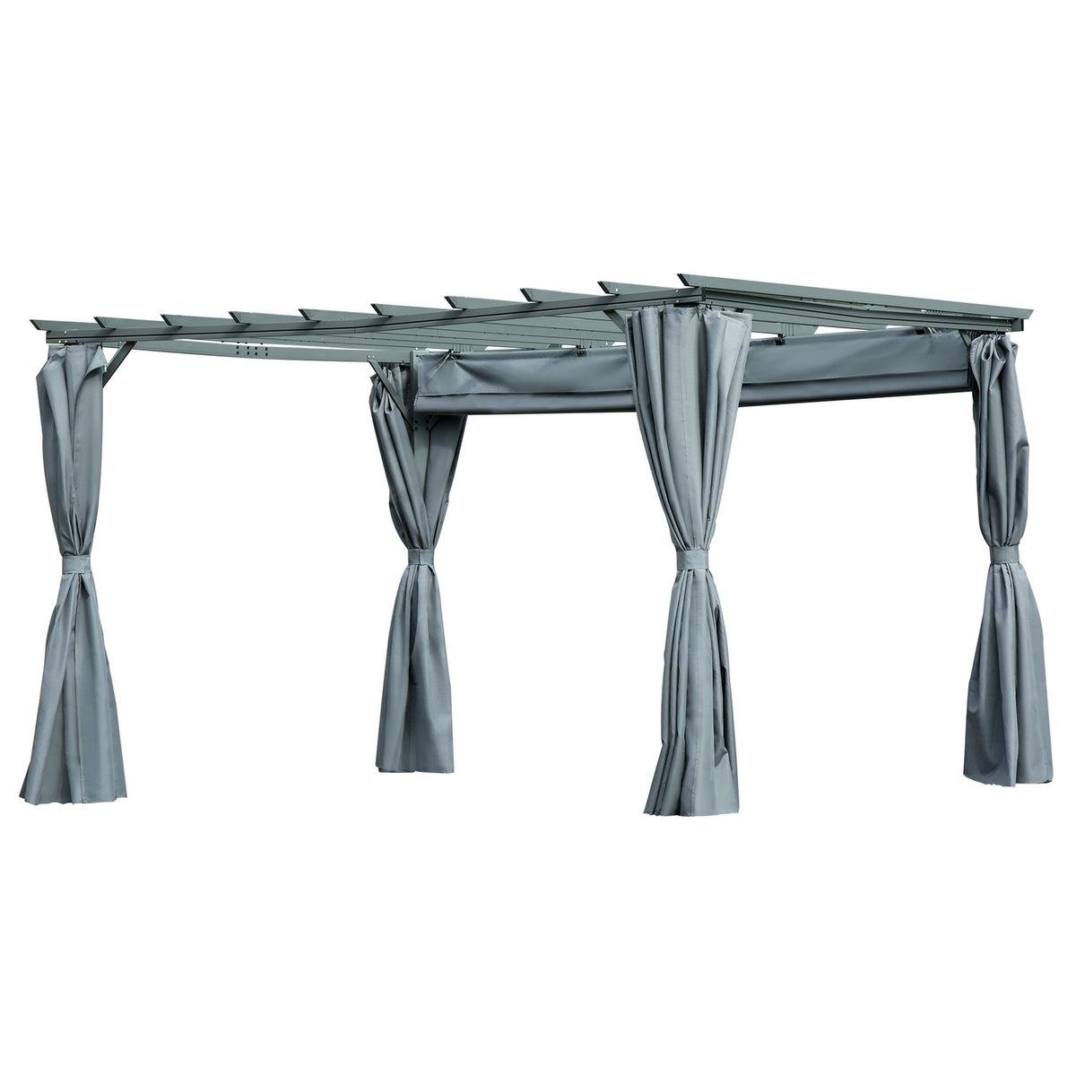 Pergola Gazebo With Adjustable Fabric Roof, Weatherproof, 3.6X3X2.27M, Steel, Grey