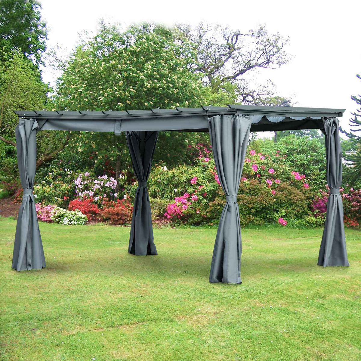 Pergola Gazebo With Adjustable Fabric Roof, Weatherproof, 3.6X3X2.27M, Steel, Grey