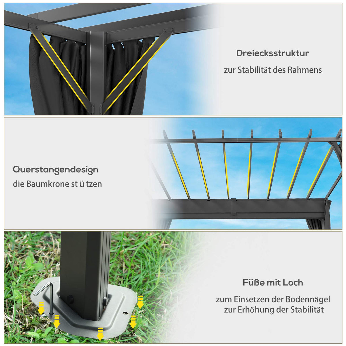 Pergola Pavilion 3x3.6m, Aluminum Frame, Dark Grey