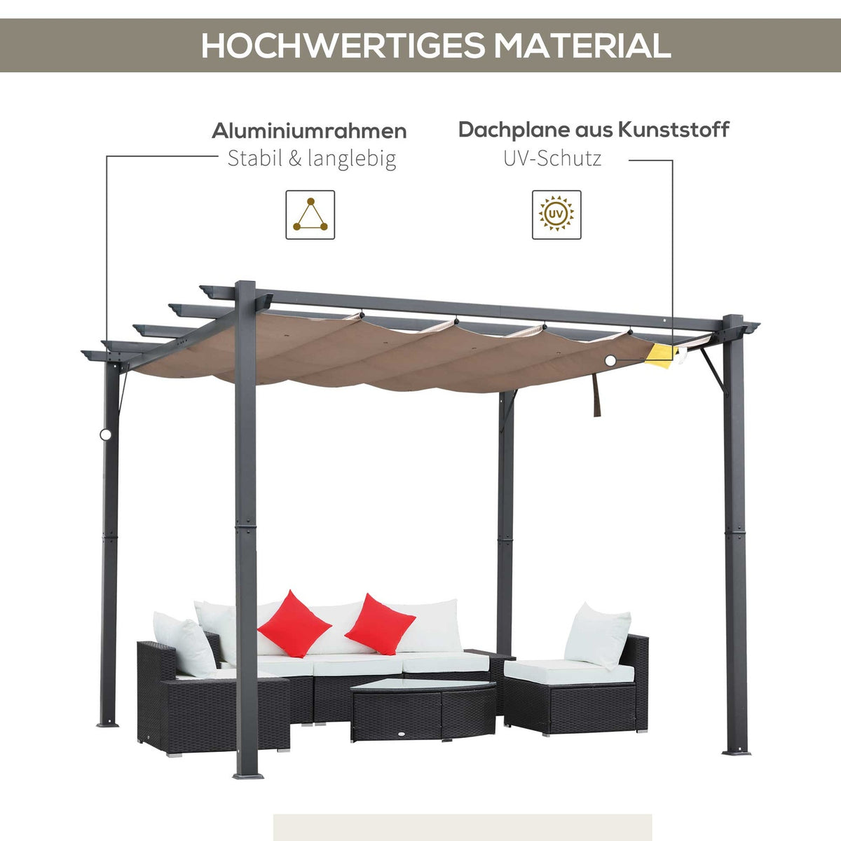 Pergola Pavilion Patio Canopy With Sliding Roof Garden Aluminum Charcoal Gray + Coffee Brown 3X3X2.23 M