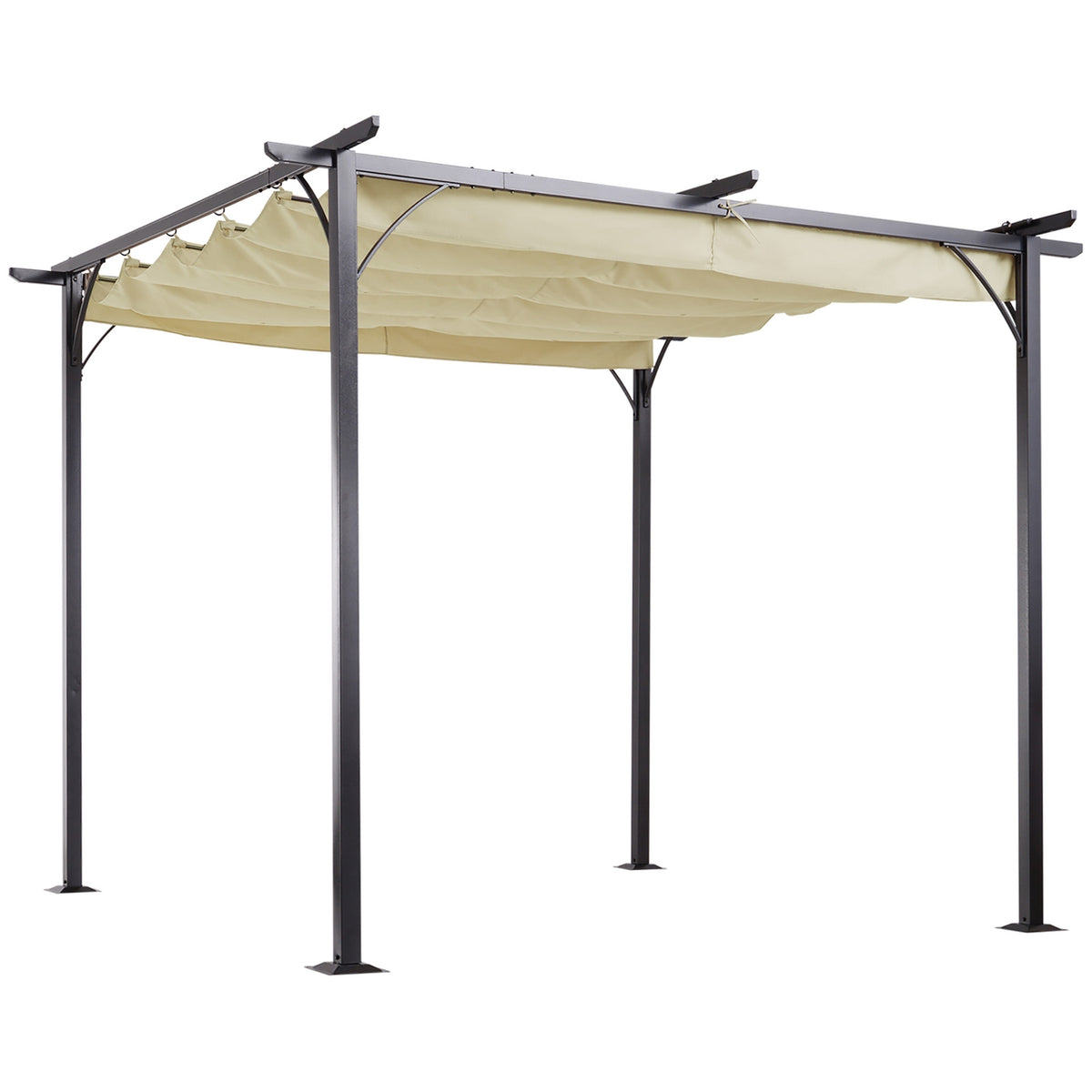Pergola Waterproof Gazebo 3 X 3 M Patio Canopy With Sliding Roof, Uv Protection For Garden Aluminum Beige