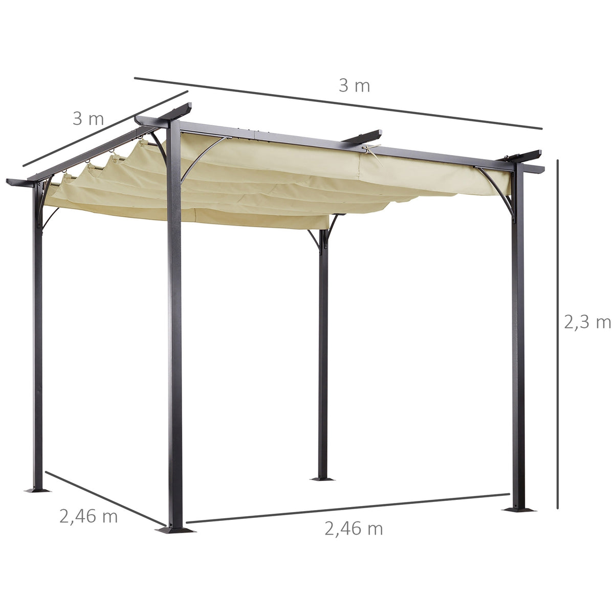 Pergola Waterproof Gazebo 3 X 3 M Patio Canopy With Sliding Roof, Uv Protection For Garden Aluminum Beige
