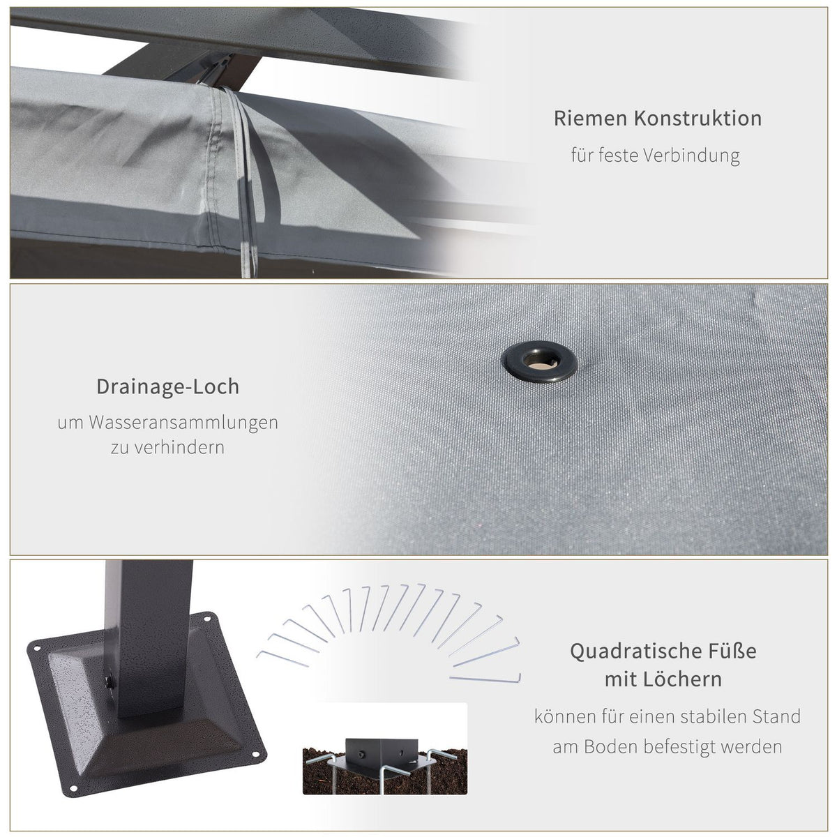Pergola Waterproof Gazebo 3 X 3 M Patio Canopy With Sliding Roof, Uv Protection For Garden Metal Black + Gray