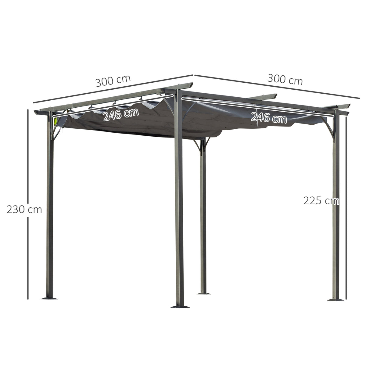 Pergola Waterproof Gazebo 3 X 3 M Patio Canopy With Sliding Roof, Uv Protection For Garden Metal Black + Gray