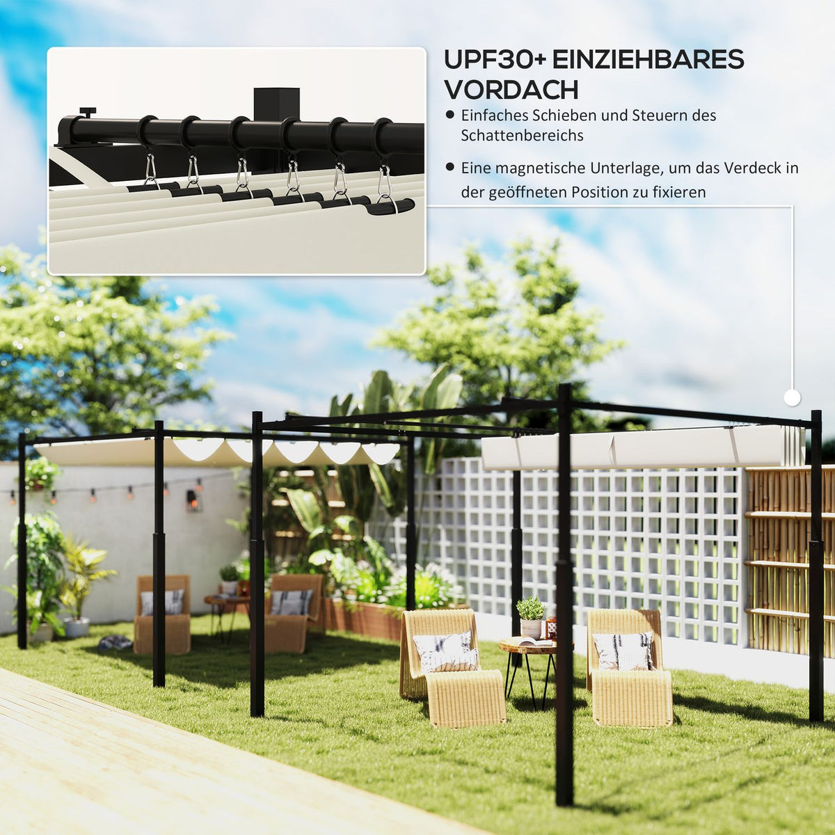 Pergola approx. 3x3m garden pavilion, patio roof made of metal, garden pavilion with adjustable roof, free-standing, UV protection 30+, for terrace and garden, cream white